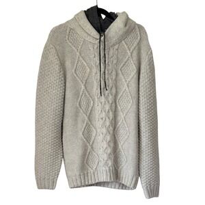 7 Diamonds Mens Gray Alpaca Wool Blend Cable Knit Botton-on Hooded Sweater L